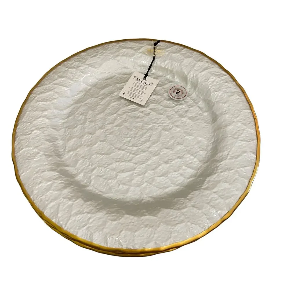 Akcam Metallic Silver & Gold Textured 12.5in Plate Charger Set of 2 New